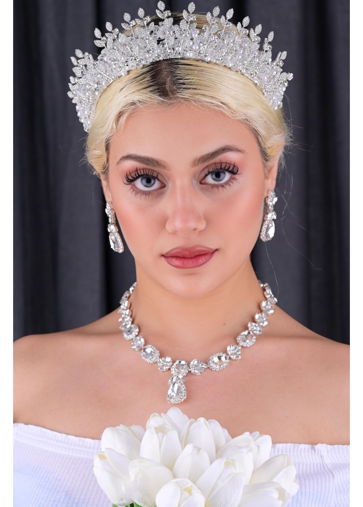 MİHRİMAH Kristal Taşlı Gelin Tacı