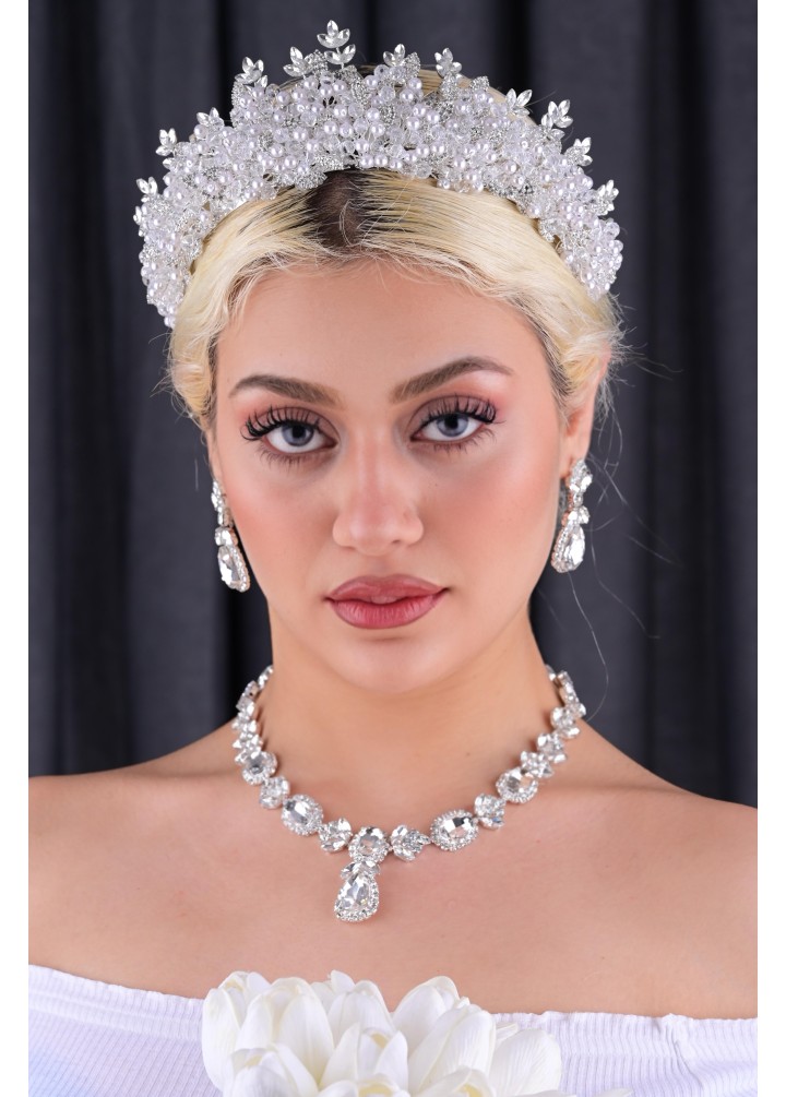 MİHRİMAH Kristal Taşlı Gelin Tacı