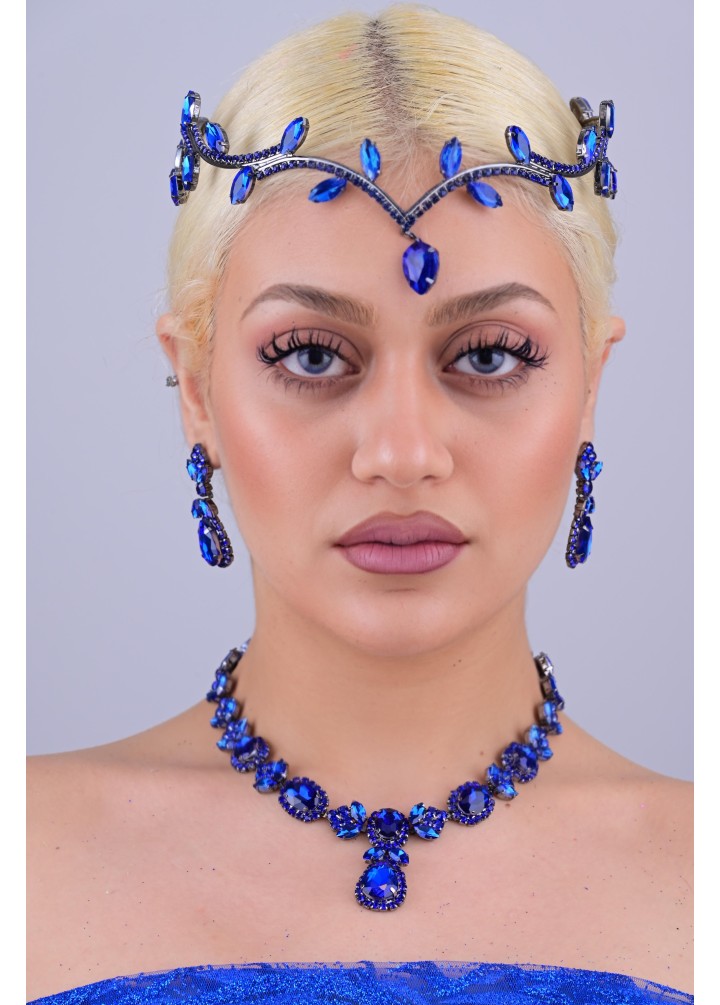 HÜRREM Saks Mavi Kristal Taşlı Alınlık