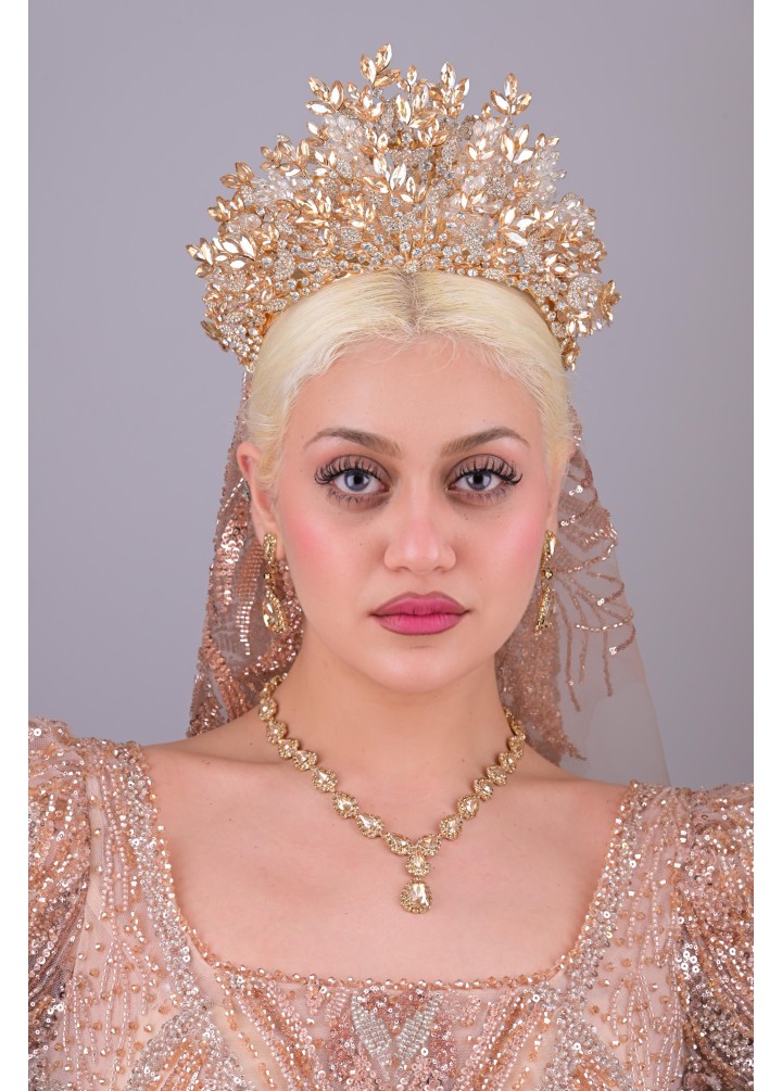 HÜRREM Gold Kristal Taşlı Kına Tacı