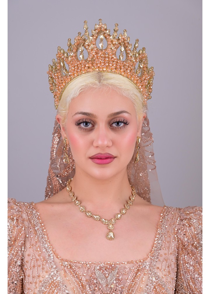 HÜRREM Gold Kristal Taşlı Kına Tacı
