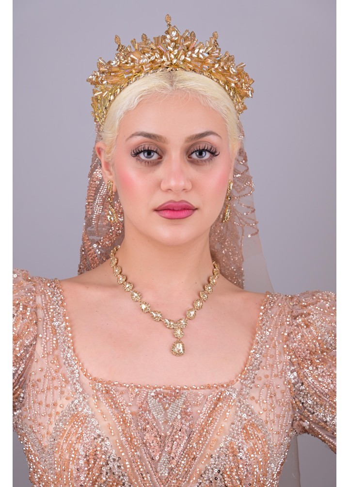 HÜRREM Gold Kristal Taşlı Kına Tacı