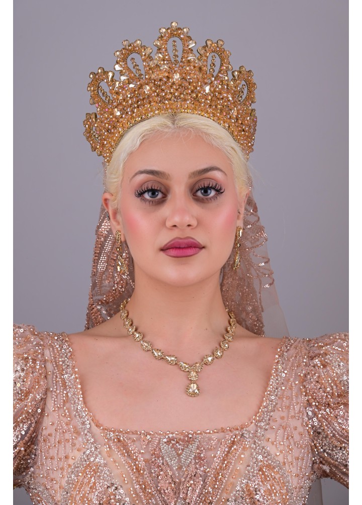 HÜRREM Gold Kristal Taşlı Kına Tacı