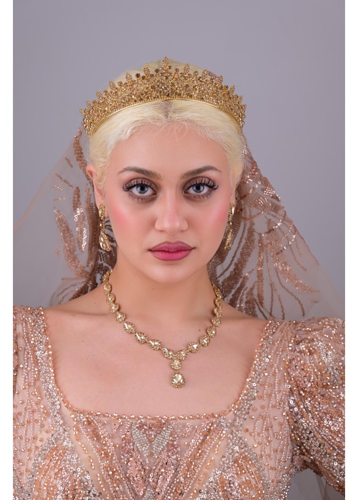 HÜRREM Gold Kristal Taşlı Kına Tacı