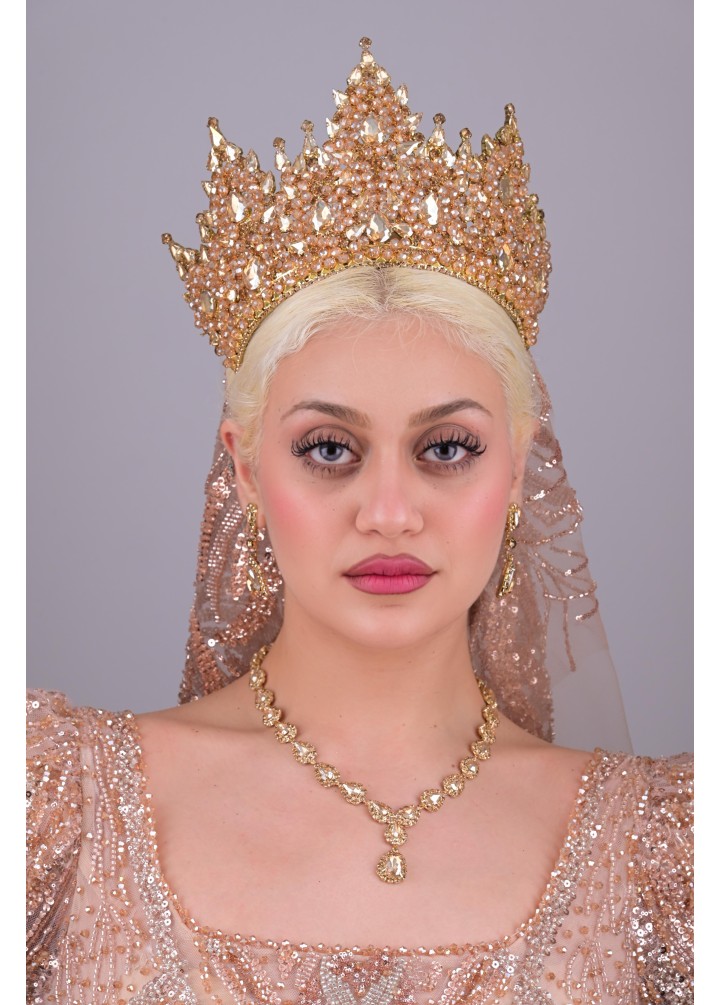 HÜRREM Gold Kristal Taşlı Kına Tacı