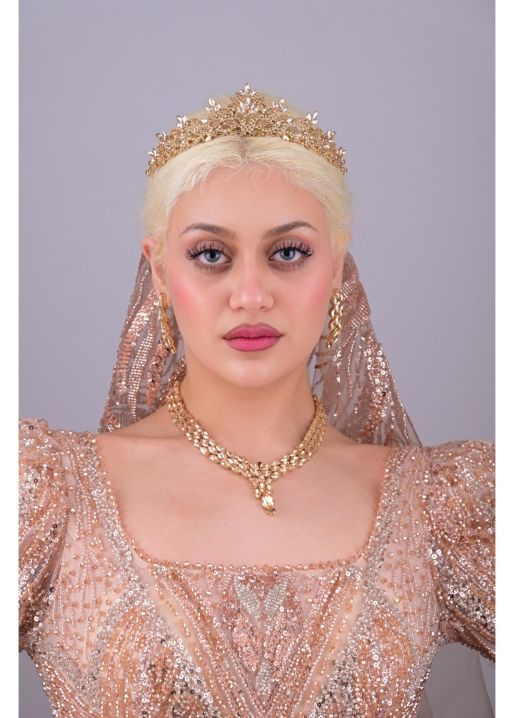 HÜRREM Gold Kristal Taşlı Kına Tacı