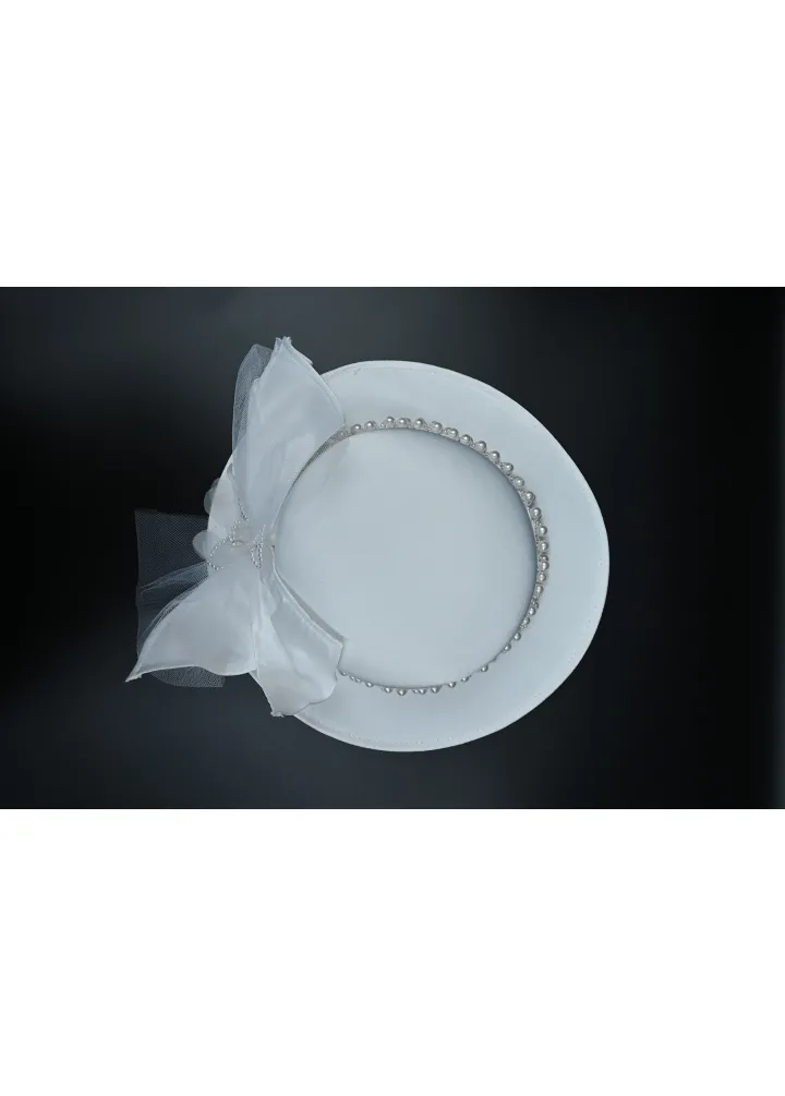 Beyaz İncili Gelin Şapkası Kepi