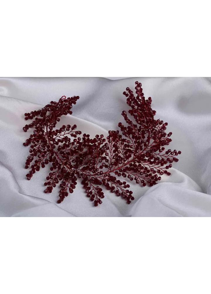 Bordo Kristal Boncuklu Afife Modeli Türban Aksesuarı
