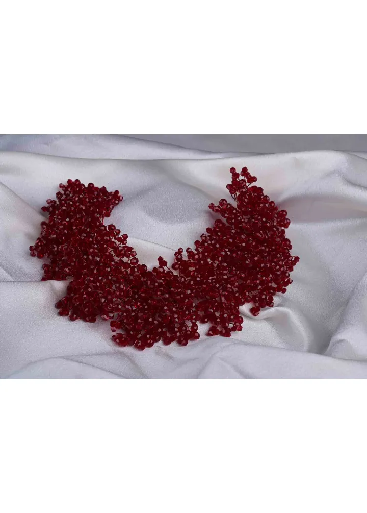Bordo Kristal Boncuklu Andriake Modeli Türban Aksesuarı