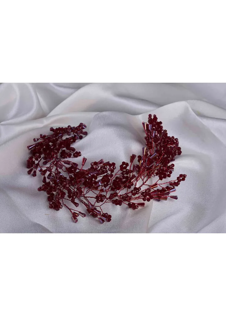 Bordo Kristal Boncuklu Melike Modeli Türban Aksesuarı