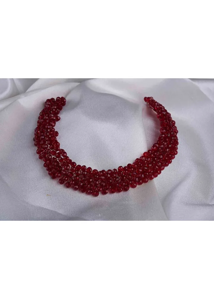 Bordo Kristal Boncuklu Nisa Modeli Türban Aksesuarı