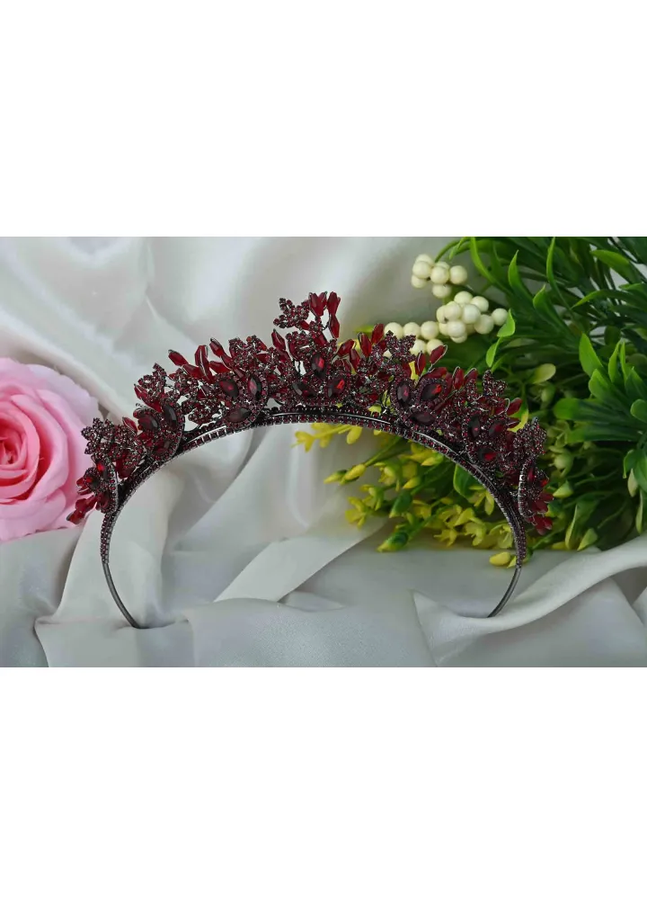 Bordo Renk Gonca Model Kına-Nişan Tacı