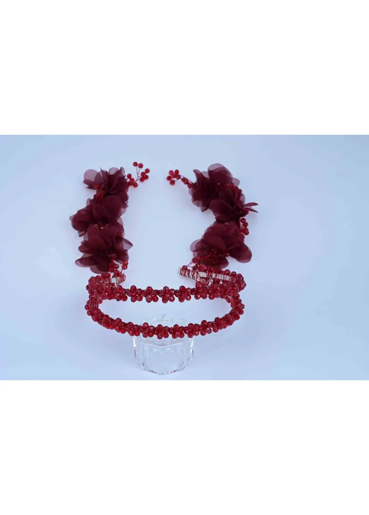 Bordo Seza Model Küpeli Taç