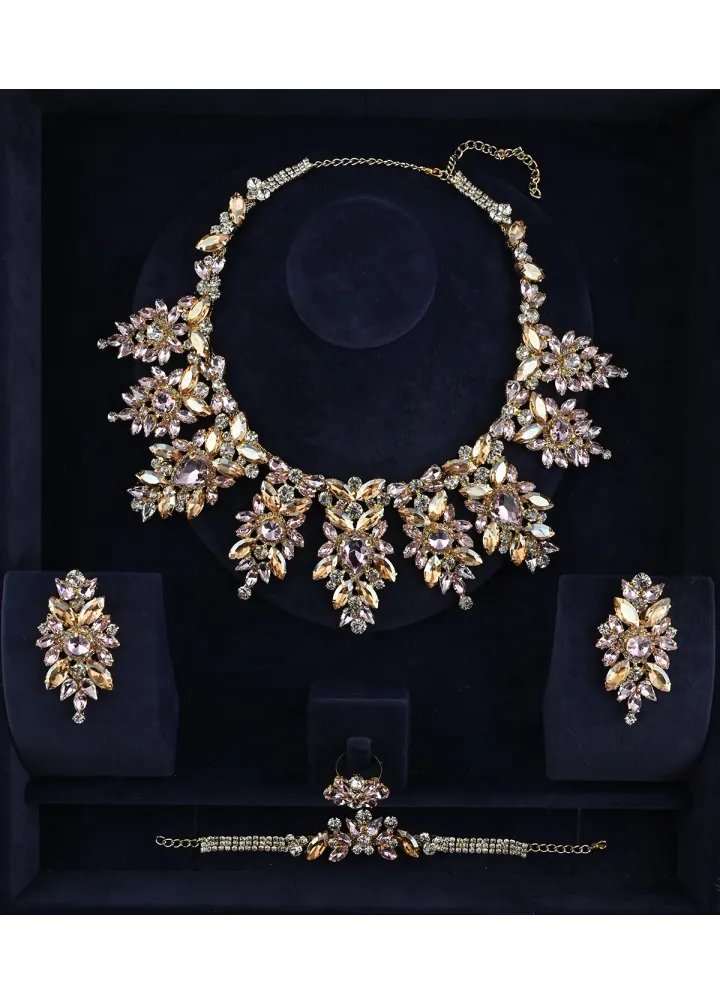 Gold Kristal Taşlı Gelin Kolye Seti