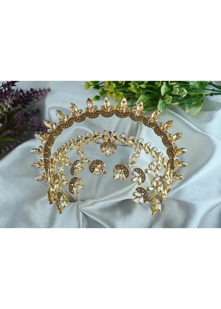 Gold Renk Kristal Taşlı After Party Tac