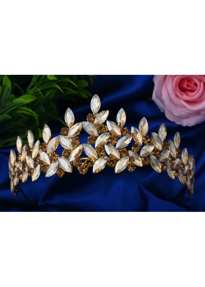 Gold Renk Kristal Taşlı Handan Model Nişan-Kına Tacı