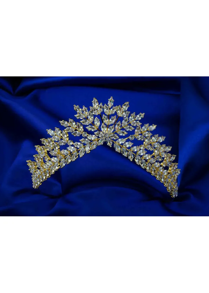 Gold Renk Zirkon Taşlı Benan Model Kına ve Nişan Tacı