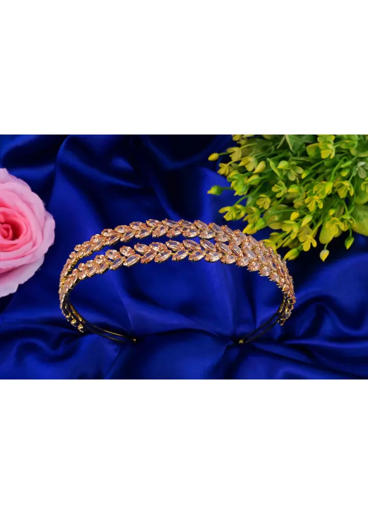 Gold Zirkon Taşlı İki Sıralı Buse Model Gelin ve Nişan Tacı