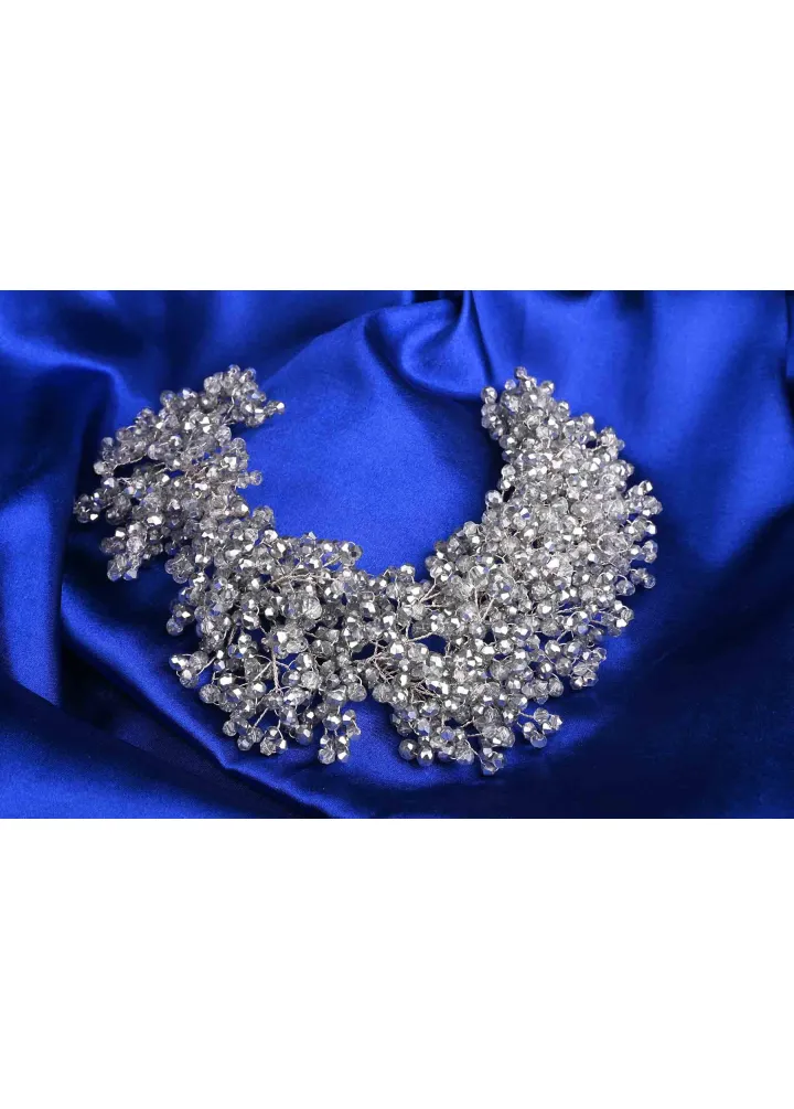 Gümüş Kristal Boncuklu Andriake Modeli Türban Aksesuarı