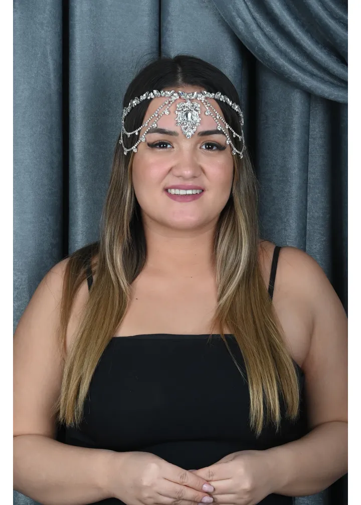 Gümüş Renk Kristal Taşlı Alınlık