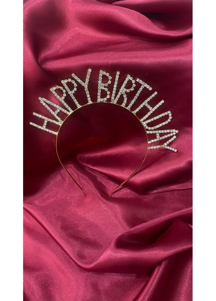 Happy Birthday Yazılı Kristal Taşlı Taç