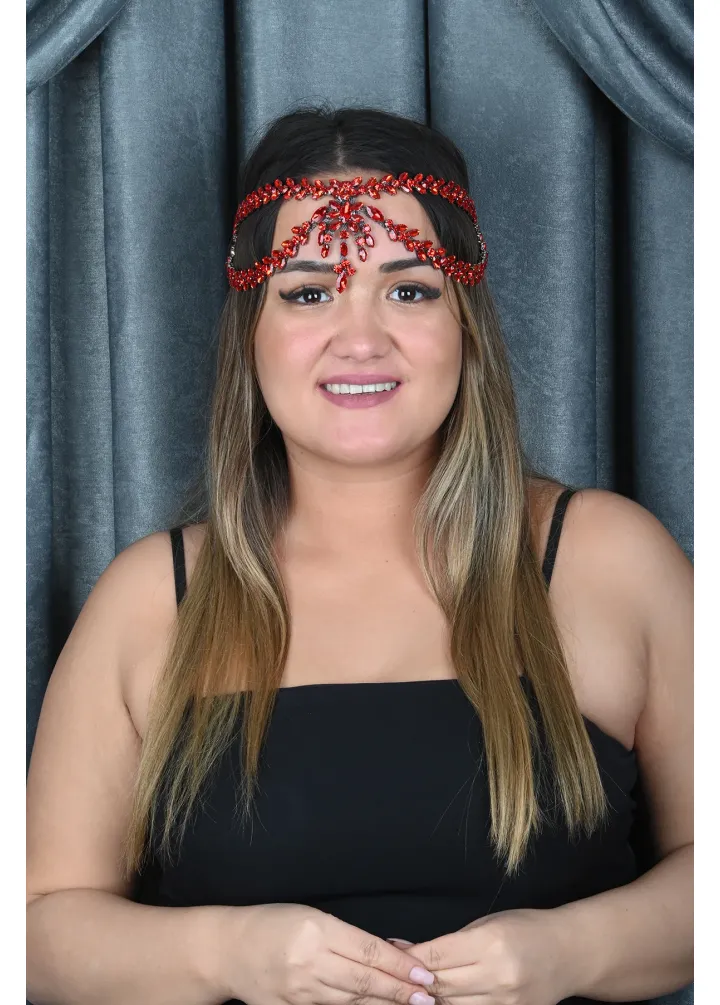 Kırmızı Renk Kristal Taşlı Alınlık
