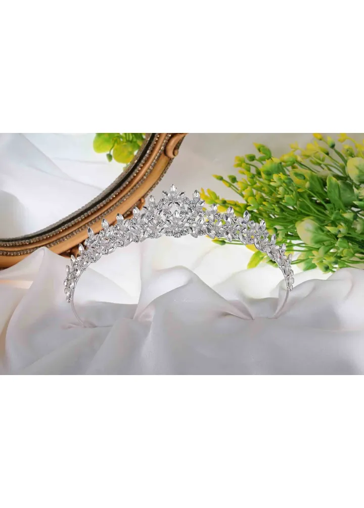 Beyaz Kristal Taşlı Nevres Modeli Düğün Tacı