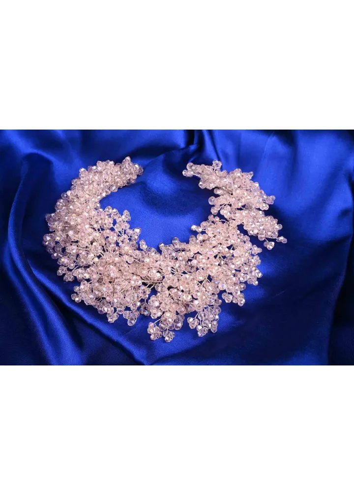 Pembe Kristal Boncuklu Andriake Modeli Türban Aksesuarı