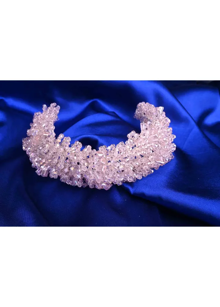 Pembe Kristal Boncuklu Bergüzar Modeli Türban Aksesuarı