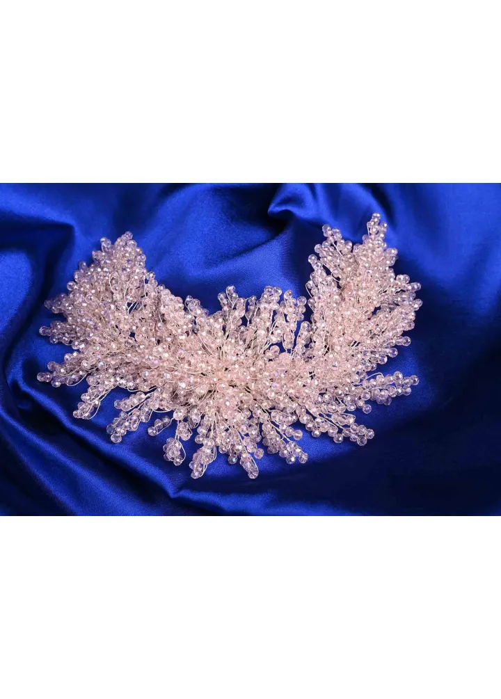 Pembe Kristal Boncuklu Bülbül Türban Aksesuarı