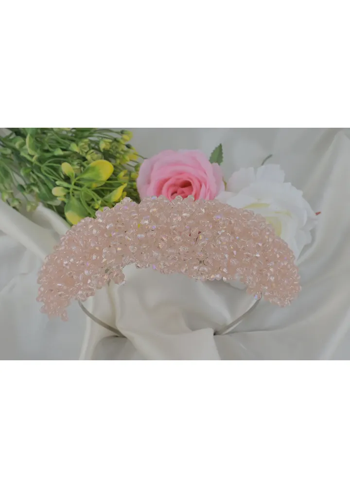 Pembe Kristal Boncuklu Defne Model Türban Aksesuarı