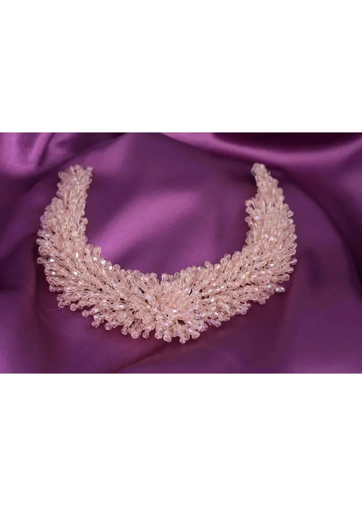Pembe Kristal Boncuklu Kumru Modeli Türban Aksesuarı