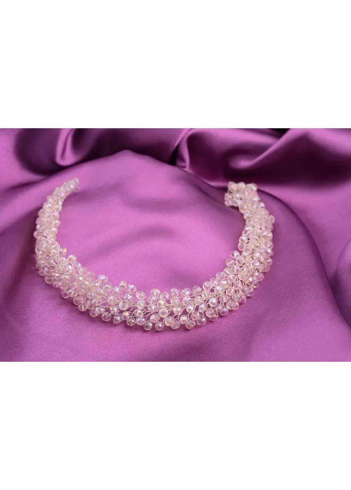 Pembe Kristal Boncuklu Nisa Modeli Türban Aksesuarı