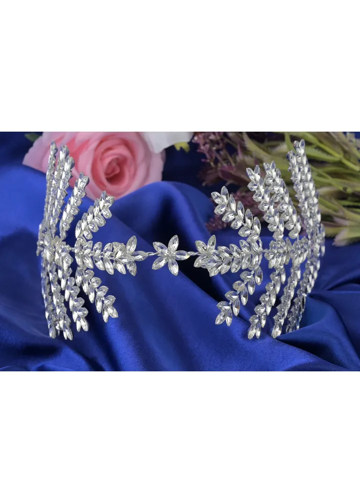 Beyaz Renk Kristal Taşlı Model Düğün Tacı