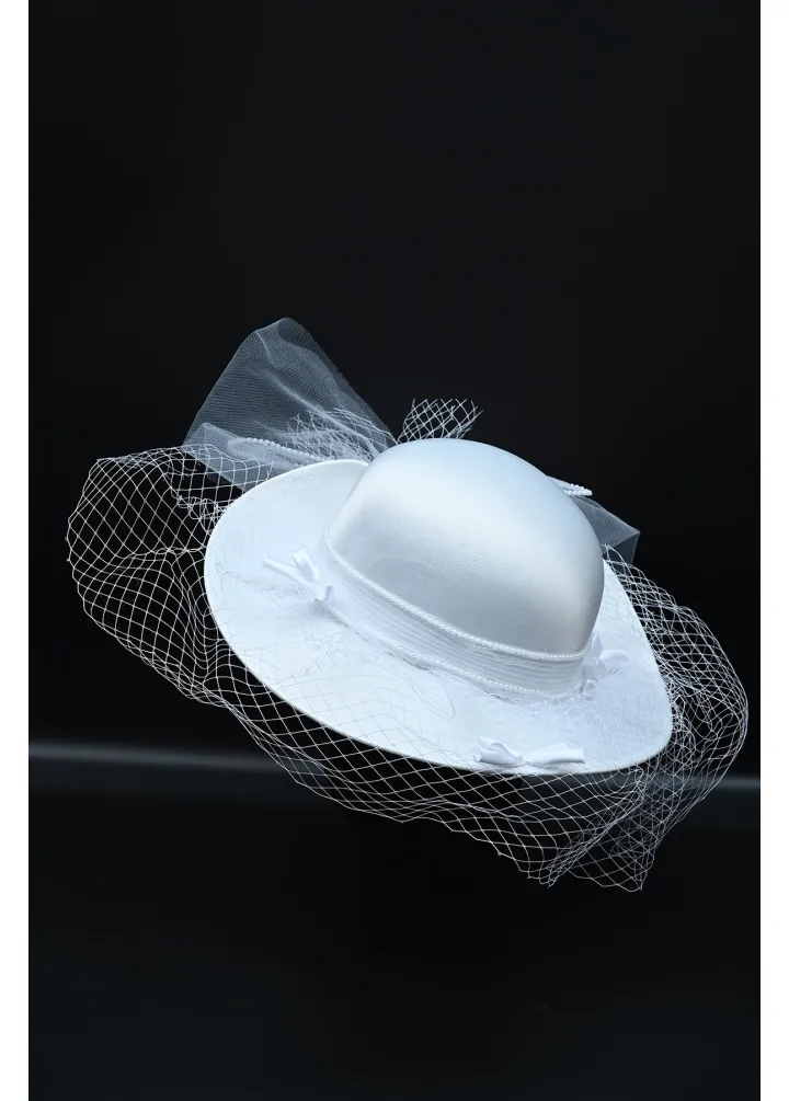 İncili Beyaz Modelli Gelin Kepi