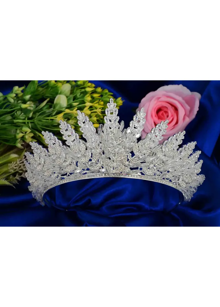 Beyaz Renk Zirkon Taşlı Lerzan Model Düğün Tacı